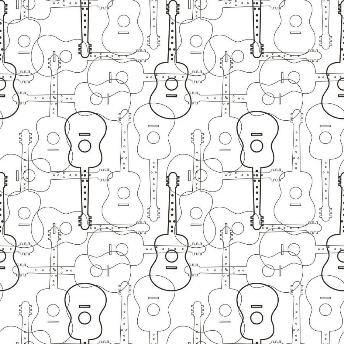 Behang – Gitaren silhouetten – Muziek – Wit Zwart – Modern – Industrieel – Minimalistisch – Muziekkamer – Slaapkamer – Tienerkamer – Studio – 0,53 x 10,05 M – hashtag