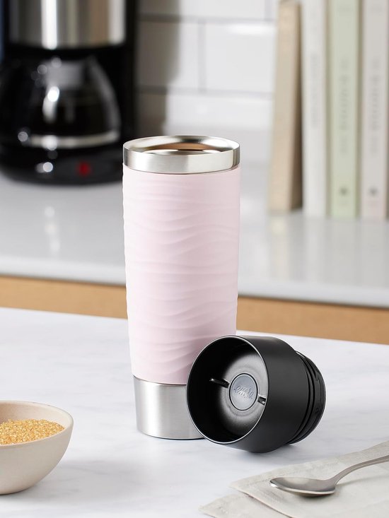 Emsa N20206 Travel Mug Classic Thermosbeker, 0,36 liter, nieuwe comfort- schroefsluiting, roestvrij staal, 4 uur warm en 8 uur koud, 100% dicht, vaatwasmachinebestendig, 360°-drinkopening, pastelroze