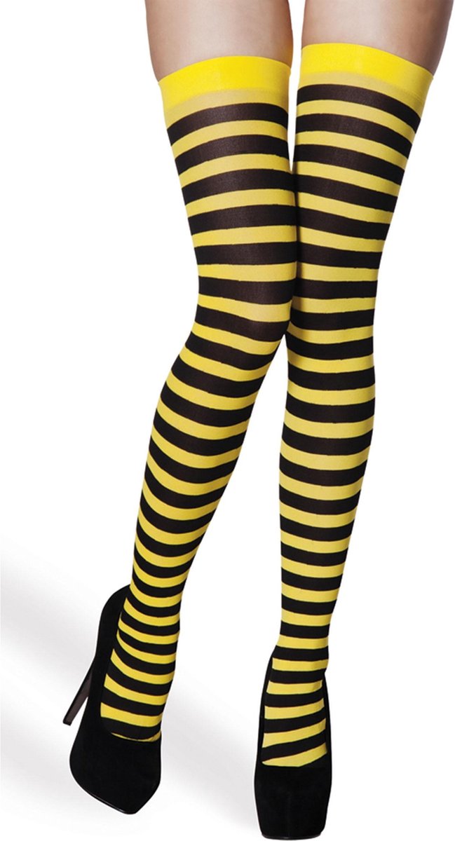 Atosa Carnaval verkleed gestreepte verkleed kousen voor dames - geel/zwart - one size - heksen