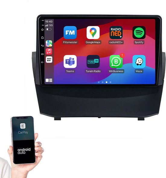 Geschikt voor Ford Fiesta | 9" Android 14.0 Autoradio | Apple CarPlay & Android Auto | 2GB RAM & 32GB opslag | Draadloze verbinding | HD Touchscreen | FM, AM, DAB+ Radio | Bluetooth handsfree bellen | 2009, 2010, 2011, 2012, 2013, 2014, 2015, 2016, 2