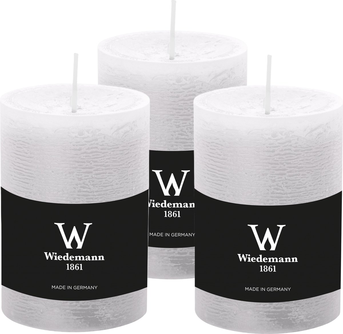 Wiedemann Cilinderkaars/stompkaars - 3x - rustieke kaars - wit - 7 x 10 cm - 43 branduren