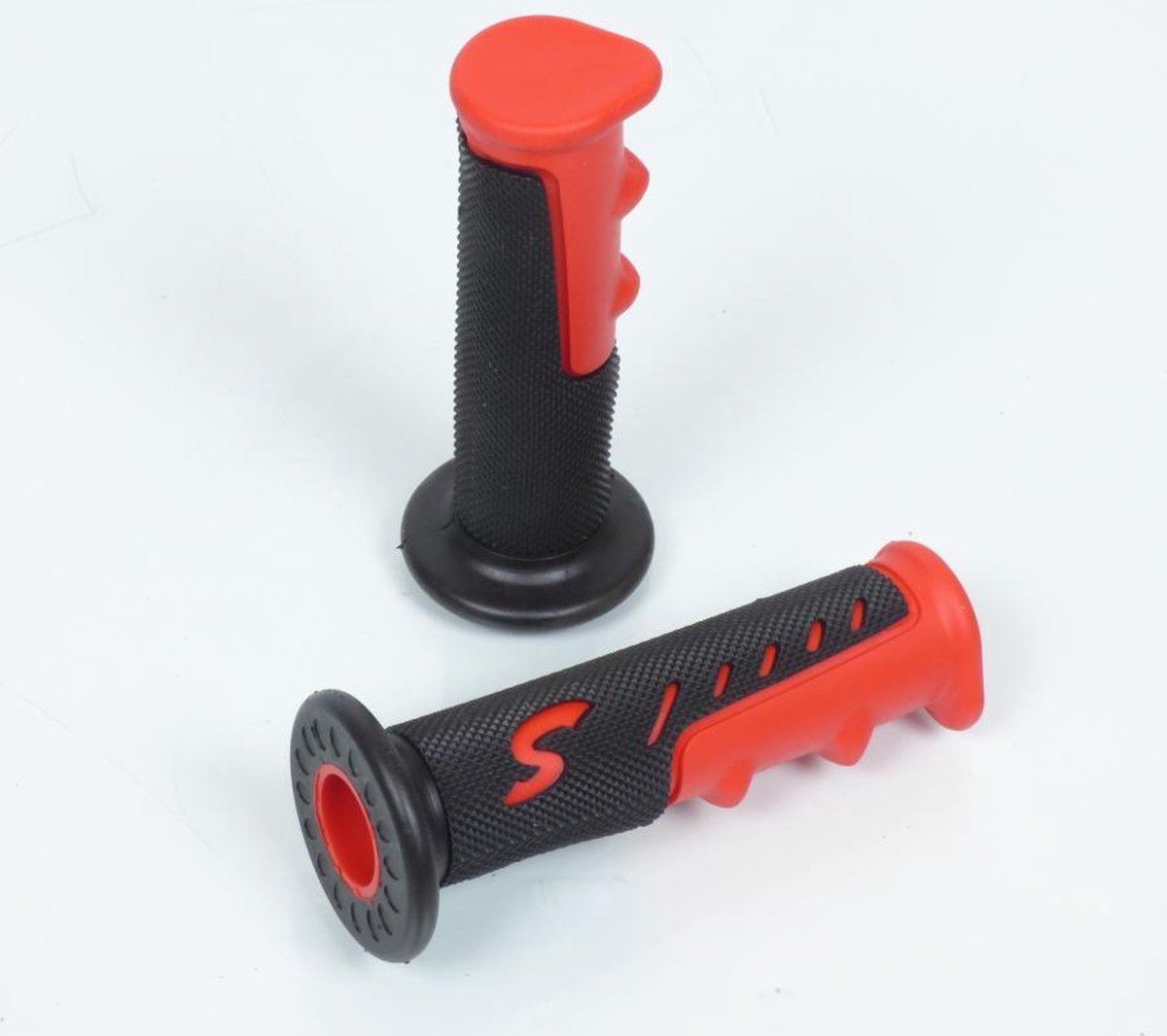 Paire de poignées revêtement guidon caoutchouc noir et rouge pour moto Ø22/24mm