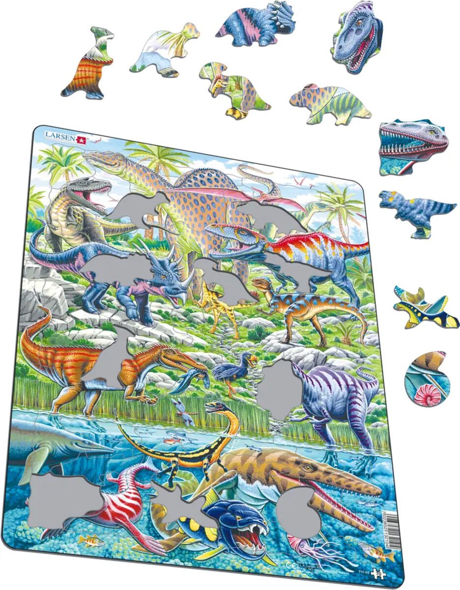 Larsen Dinosauriërs die vliegen, rennen en duiken – Puzzel – Dieren – Prehistorie – Educatieve legpuzzel voor kinderen – 70 stukjes – Gemaakt in Noorwegen – Extra dikke 2,5 mm stukjes – Tray met vaste rand — cadeau in Spellen & Speelgoed - foto 3