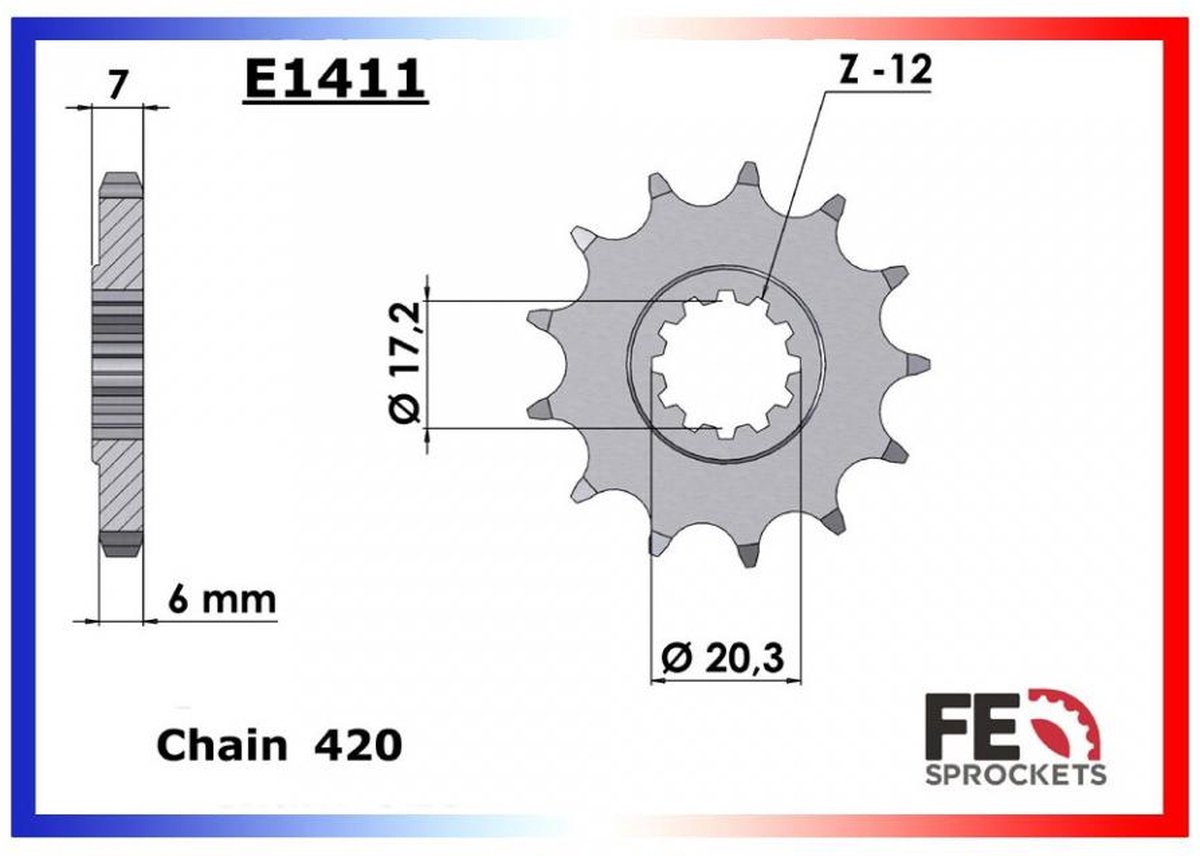 fe kettingset voor motor yamaha 50 dtr 2007 tot 2008 13x53 steek 420 al 105mm nieuw