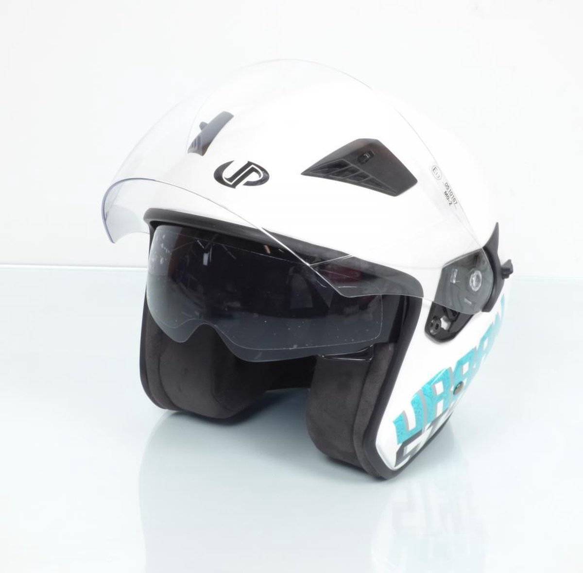 Casque jet UP pour Homme / Femme UP Taille S Suburban White Shiny blue / 55-56cm Neuf