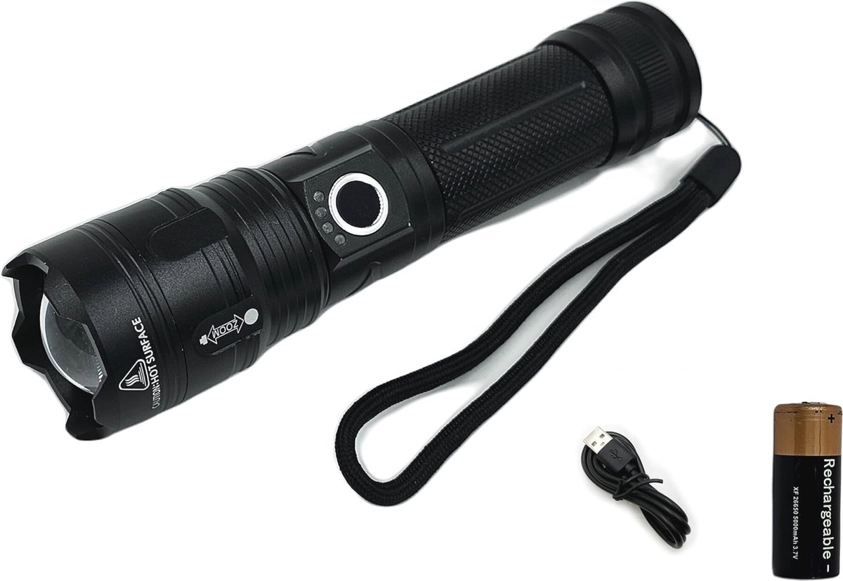 Ultraheldere multifunctionele led-zaklamp 12000 lumen – oplaadbaar, robuust en met powerbank-functie voor outdoor en huis
