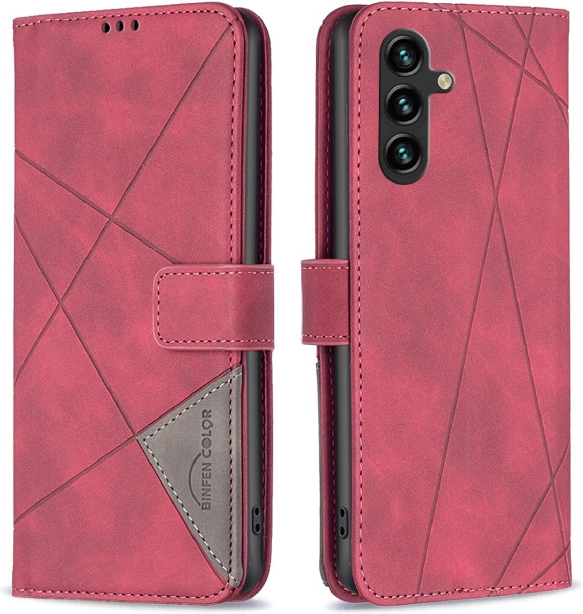 BINFEN Hoesje - Geschikt voor Samsung Galaxy A05s Hoesje - BINFEN Geometric Book Case - Rood