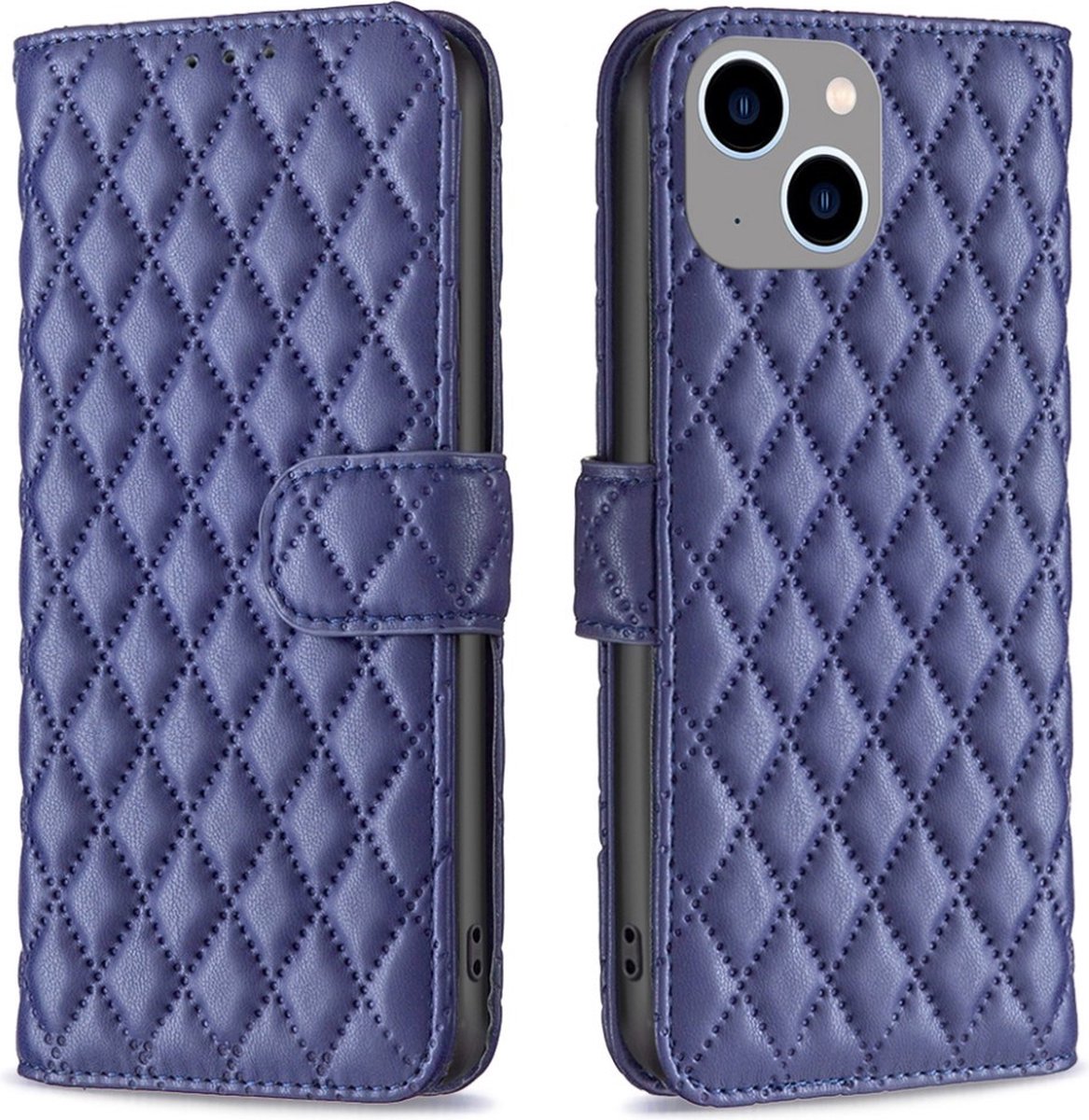 BINFEN Hoesje - Geschikt voor iPhone 15 Hoesje - BINFEN Rhombus Book Case - Blauw