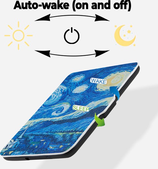 Lunso Geschikt voor Kobo Clara HD hoes (6 inch) - sleepcover - Van Gogh Sterrennacht van Merkloos — afbeelding 4