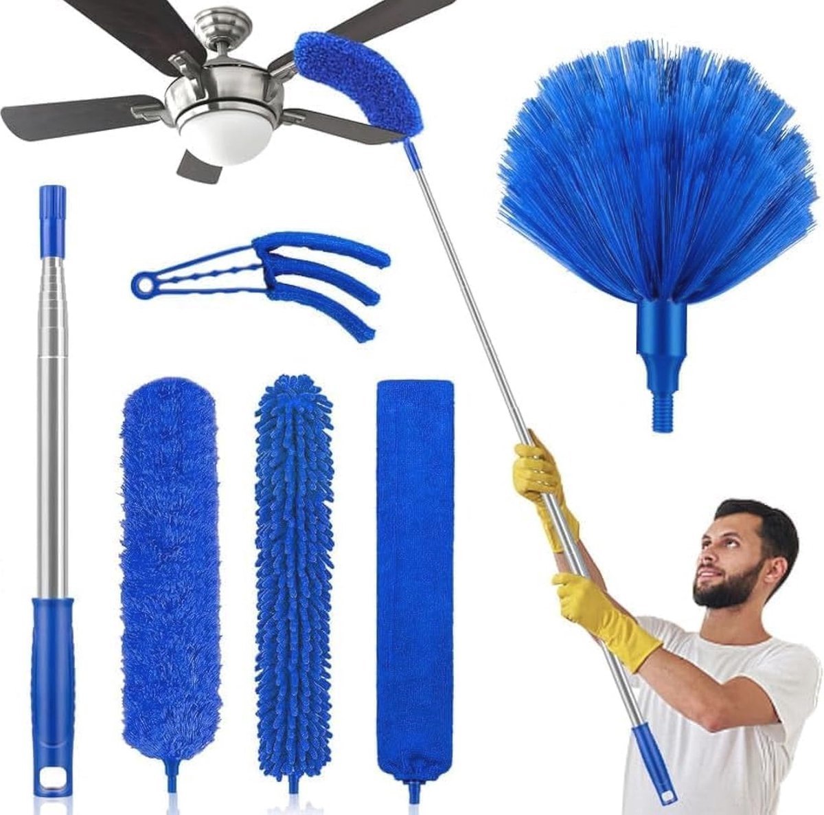 Goedkoopste Plumeau voor hoge plafonds, 6-delige set met verlengbare stang en flexibele microvezel doeken