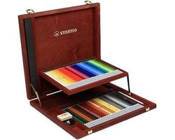 STABILO CarbOthello - Kalkpastel Kleurpotloden - Luxe Houten Kist - 60 Kleuren - Speciale Puntenslijper - Kneedgum En Doezelaar