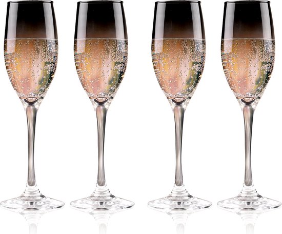 alpina Champagneglazen Set 4 Stuks - Champagne Glazen Smoked - Ook Geschikt voor Prosecco en Cava - Champagneflutes voor elke Gelegenheid - Glas