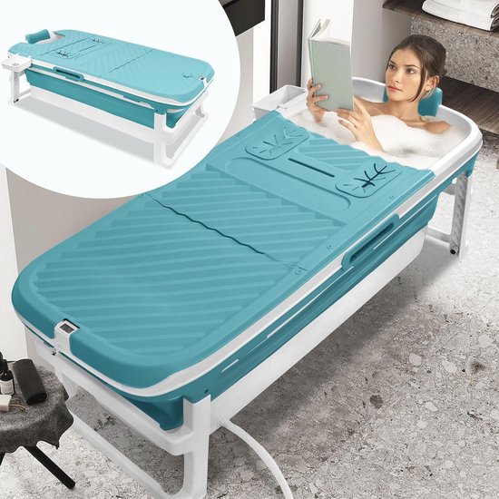 Aufun Opvouwbare badkuip XL met badplank, 132 x 61 x 54 cm, thermometer, massagerollen, badkuip vrijstaand verbindbare stoomsauna beschikbaar, draagbare inklapbare badkuip voor douche en outdoor