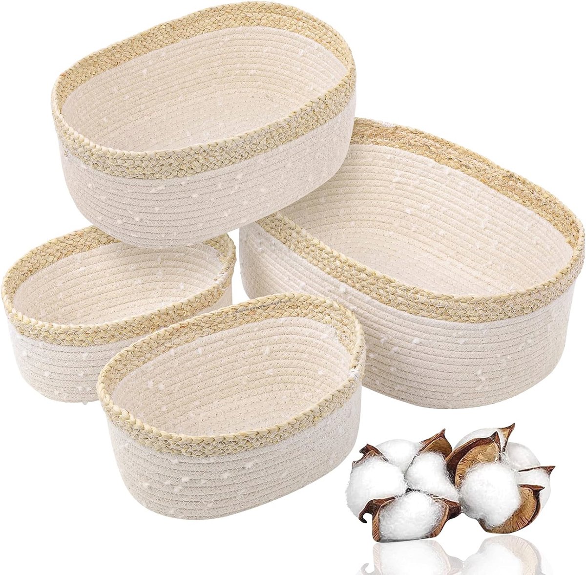 Goedkoopste Set van 4 Gevlochten Katoenen Opbergmanden voor Kinderkamer en Woonkamer