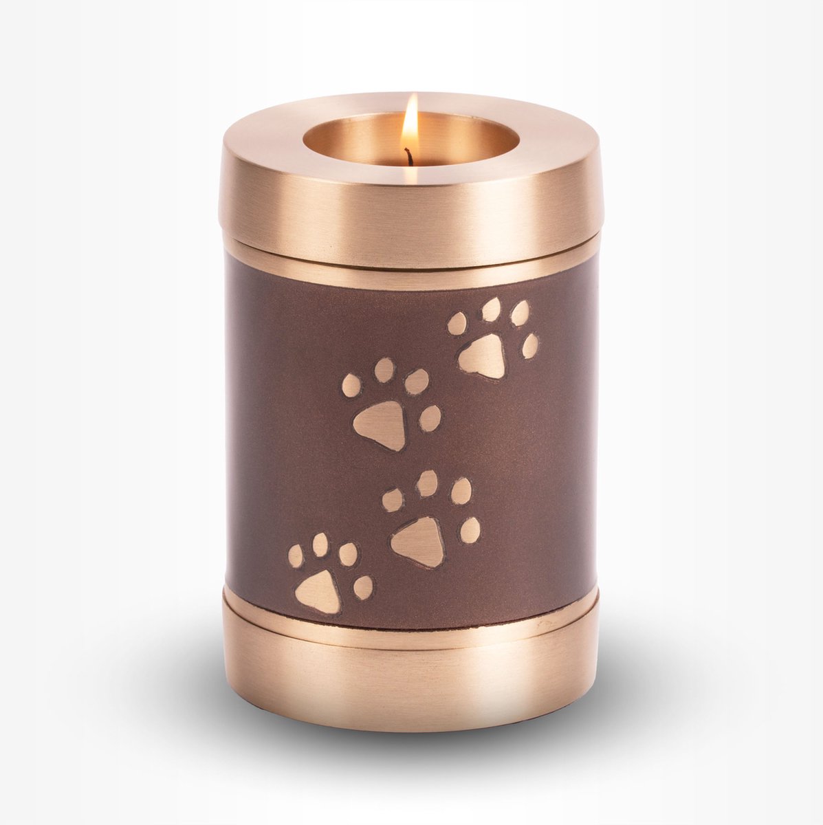Honden Urn Waxinelichtje Middel 600 ml Bruin Goudkleurig Pootjes - Dieren Urn voor As Crematie - Urn Hond - Urn Kat