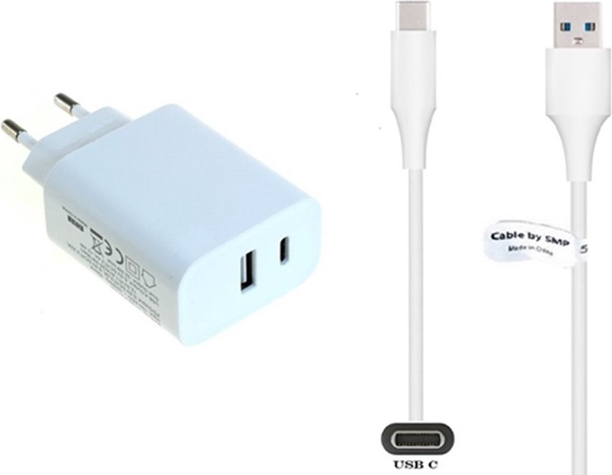 OneOne 20W snellader met 2 poorten + 1,8m sterke USB C kabel. PD lader. Oplader adapter past op Universeel Jabra, JVC, Lotoo, MARSHALL, Medion, Nikon, OnePlus, Panasonic, RICOH, Pocketbook, Rollei, Emporia, Bea-Fon / Beafon