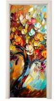 Poster de porte 85x205 cm - Sticker porte Arbre - Abstrait - Coloré - Fleurs - Film autocollant pour meuble - Film porte salon - Papier peint fotobehang intérieur - Film adhésif porte - Stickers porte - Sticker porte - Décoration chambre