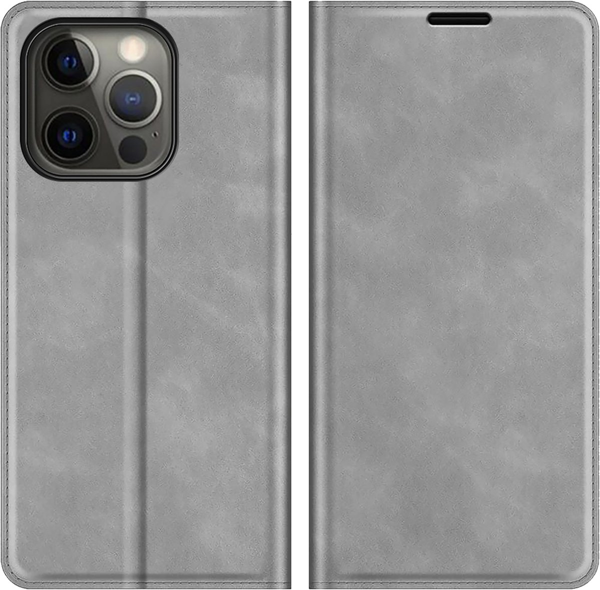 Cazy hoesje geschikt voor iPhone 13 Pro Max - Hoesje met Pasjeshouder - Luxe Book Case - Grijs