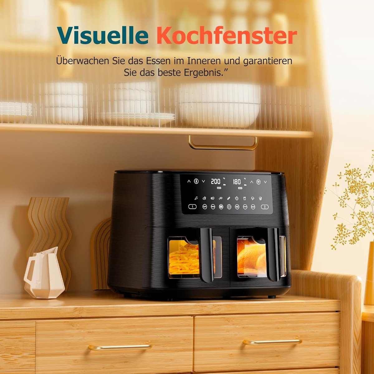 Afbeelding 3 van Cookwise Dual Zone Air Fryer 2 Lades - Heteluchtfriteuse met Kijkvenster - 9-In-1 Kookmogelijkheden - Zwart