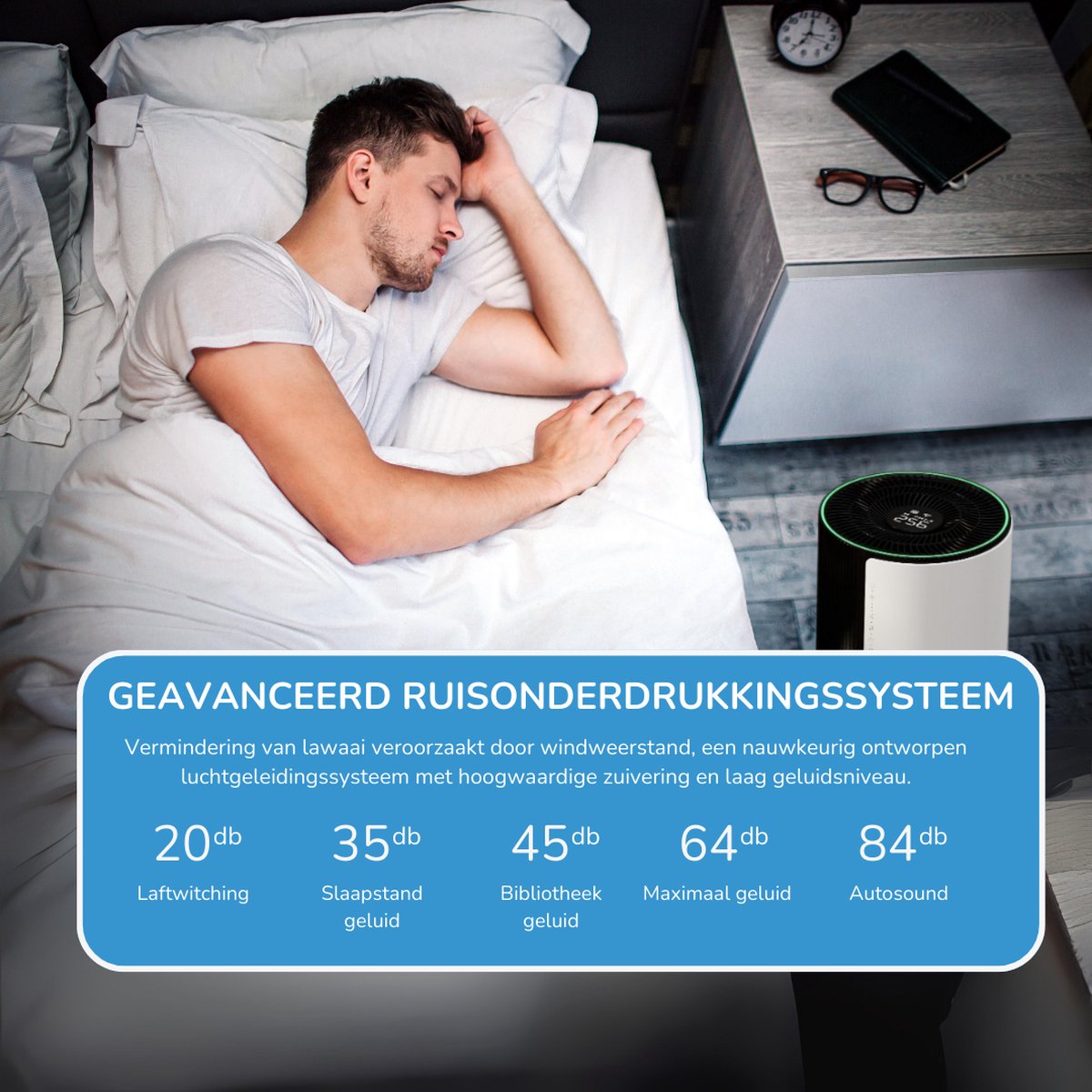 Friskair Luchtreiniger - Air purifier met HEPA Filter - Luchtkwaliteitsindicator - Tegen Allergieën, Huisstofmijt & Fijnstof - 300 m³/h - Slaapstand - Ionisator - Bedienbaar via App — afbeelding 7