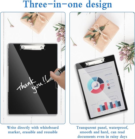 Goodivery ® Tableau d'écriture de rangement en plastique A4 avec couvercle et option de suspension
