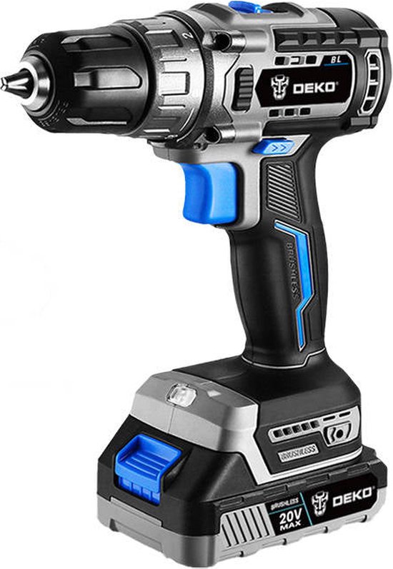 Deko - Accuboormachine - Accuboormachines - Accuboormachine - Boormachine - Borstelloos - Combinatiekit - Houtbewerkingsgereedschap - 2 Snelheden - 42 N.m - 20V - Zwart Blauw