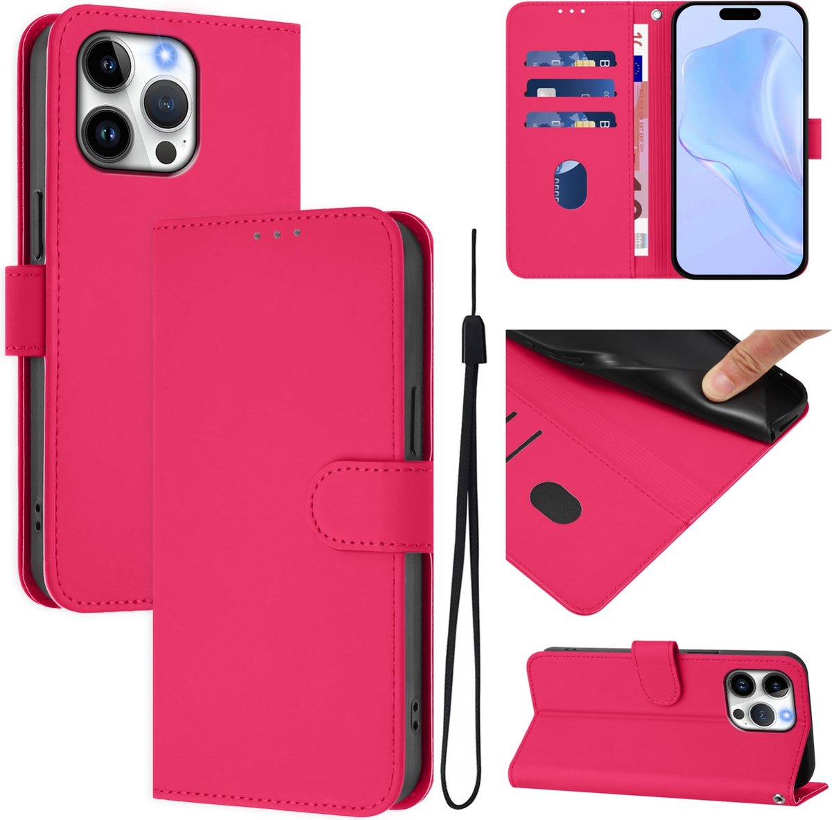 Mobigear Telefoonhoesje geschikt voor Apple iPhone 16 Pro Max Hoesje | Mobigear Urban Wallet Bookcase Portemonnee | Pasjeshouder voor 3 Pasjes | Telefoonhoesje voor Pinpas / OV Kaart / Rijbewijs - Magenta