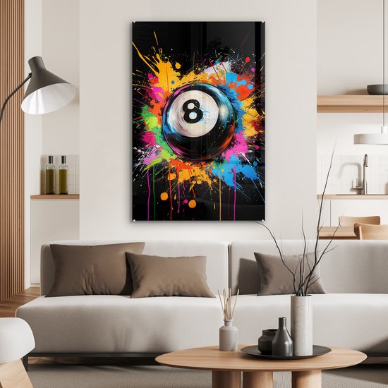 MuchoWow® Peinture sur verre 80x120 cm - Peinture acrylique sur verre - Graffiti - Sport - Boule de Pool - Photo sur verre - Décoration murale salon - Décoration murale chambre - Peintures