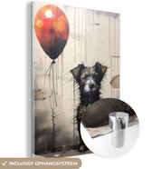 MuchoWow® Glasschilderij 90x120 cm - Schilderij acrylglas - Graffiti - Hond - Ballon - Dieren - Foto op glas - Muurdecoratie woonkamer - Wanddecoratie slaapkamer - Schilderijen