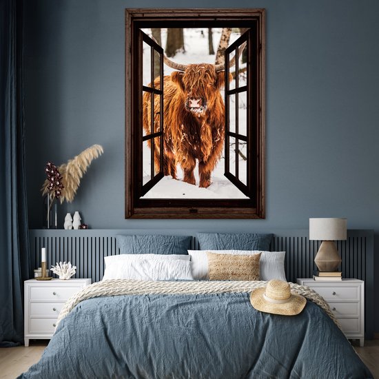 Affiche 120x180 cm - Highlander écossais - Neige - Nature - Animaux - Vue - Hiver - Posters - Décoration chambre - Décoration murale salon - Décoration murale chambre XXL