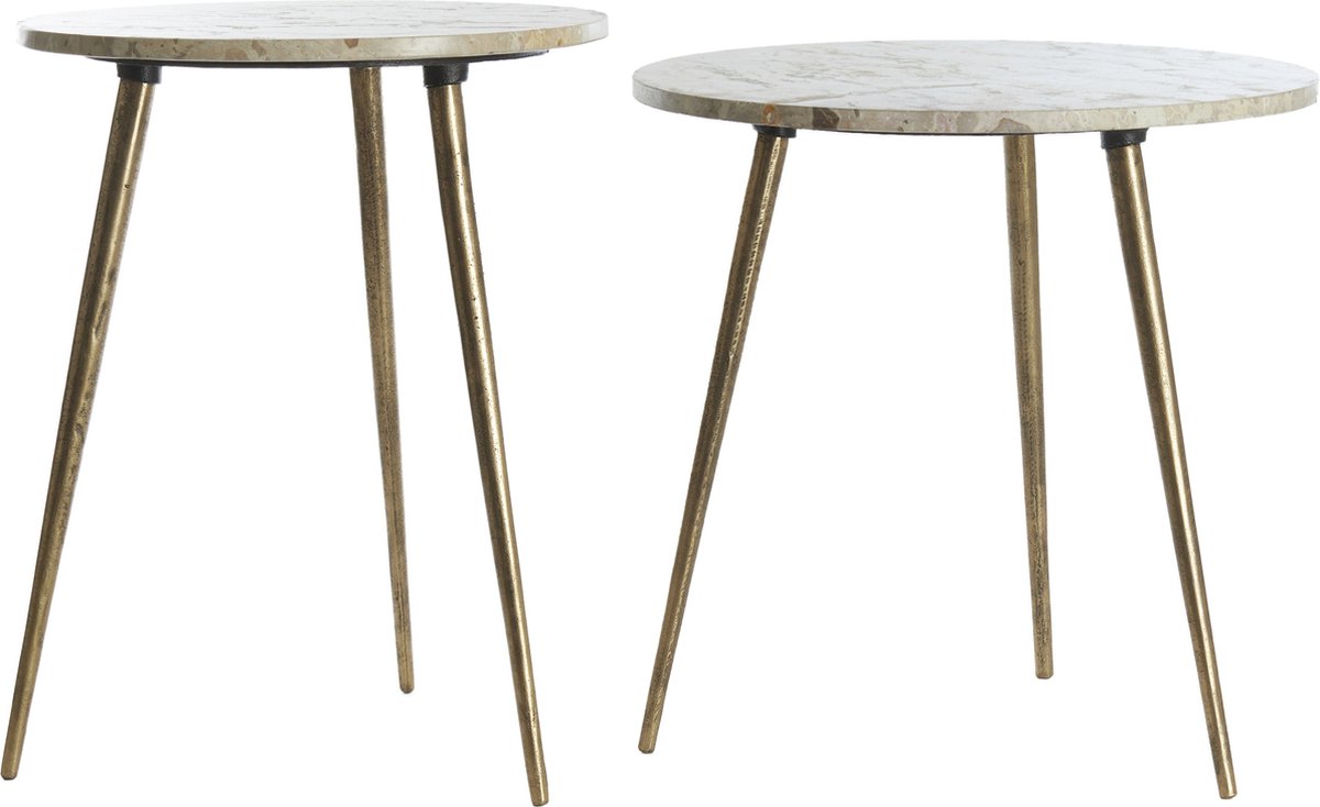 Ronde Bijzettafel Zeca Marmer, Set van 2 stuks - Bruin