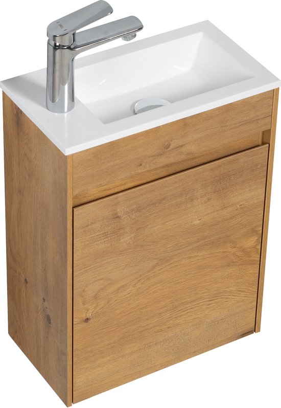 Badplaats Meuble de Toilette Sinta 40 cm x 26 cm - Chêne - Meuble Fontaine avec Lavabo Witte