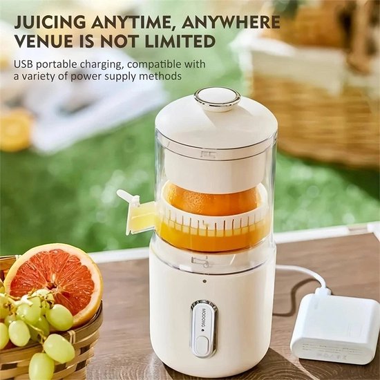 RM Store® - Elektrische Sinaasappelpers - Sinaasappelsap Extractor - Juicer - Draadloos - Draagbaar - Met Reinigingsborstel - Groenten - Vruchten - USB - Wit - 14 x 11 x 28 cm. — afbeelding 5