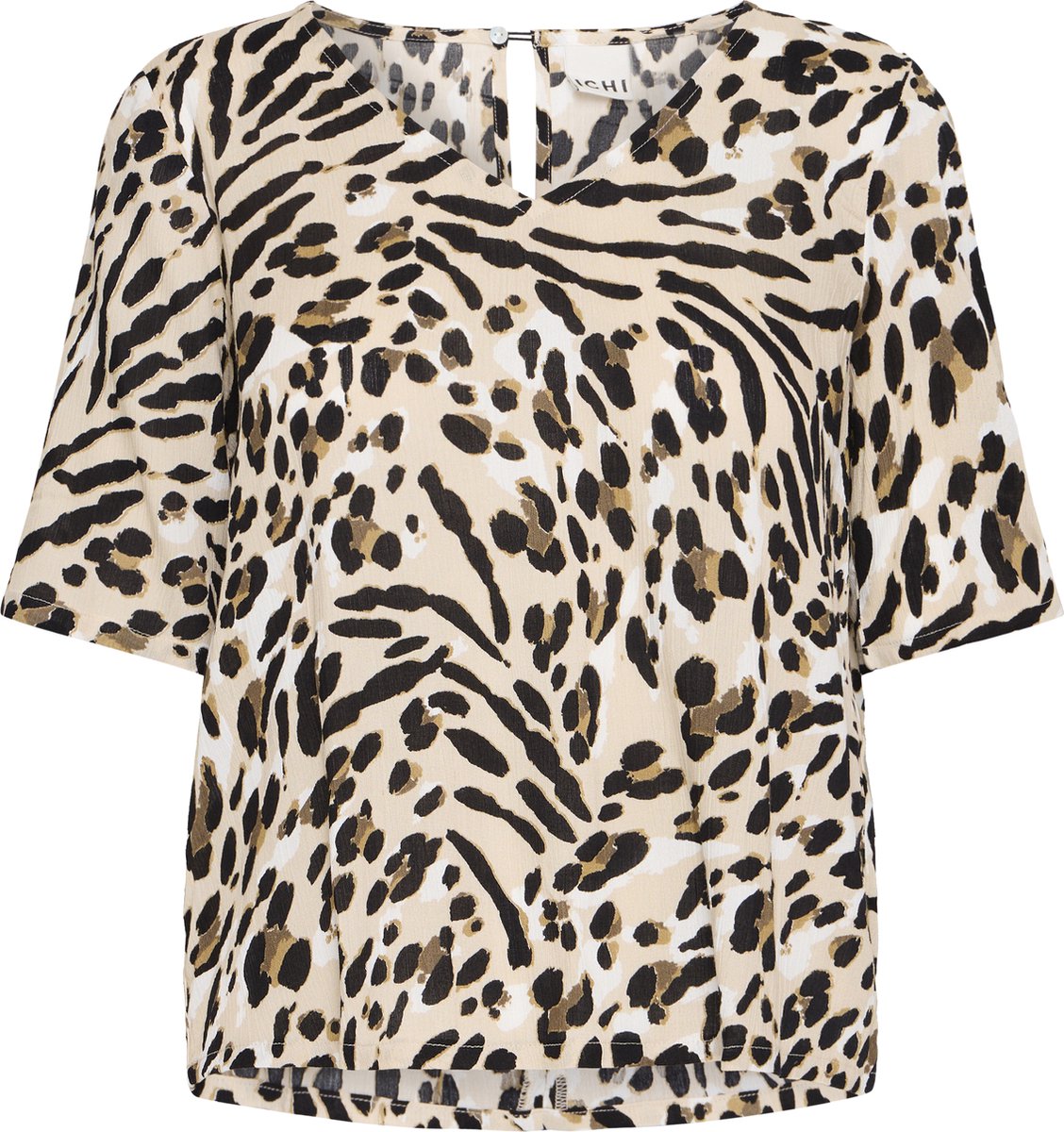 Leopard Print VNeck Blouse Wo - Beige