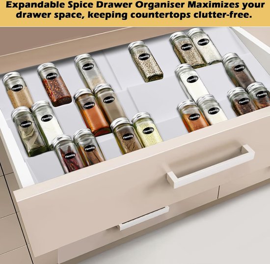 Gearific Kruidenlade organizer, 4-laags keukenkruidenrek voor lade aanrecht (zwart