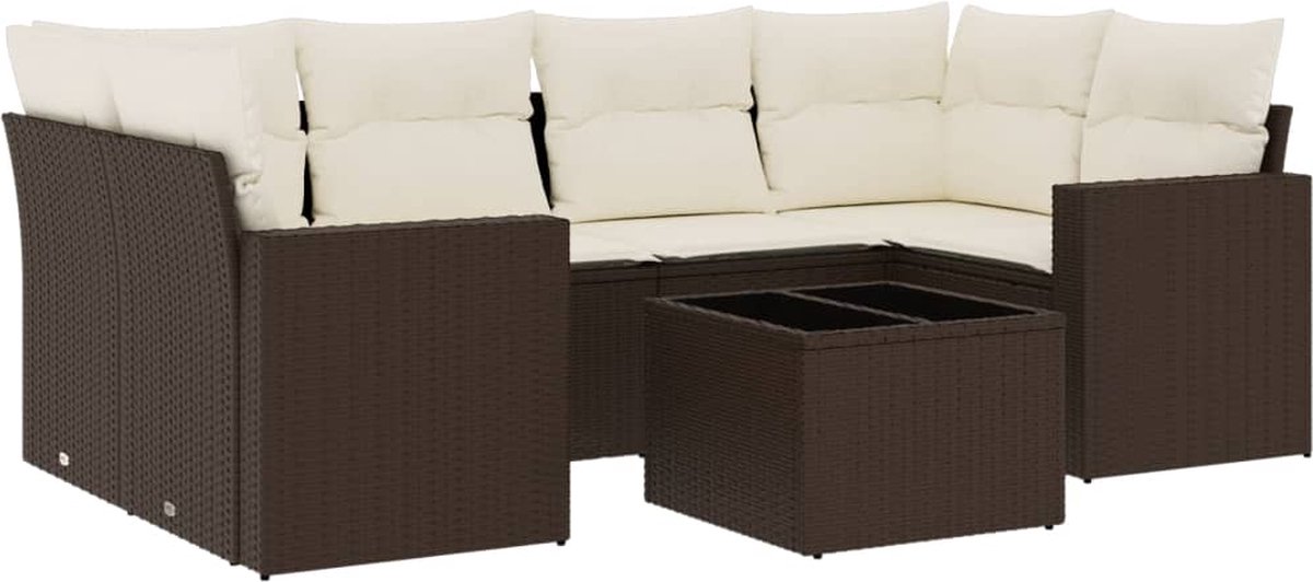 vidaXL 7-delige - Loungeset - met - kussens - poly - rattan - bruin