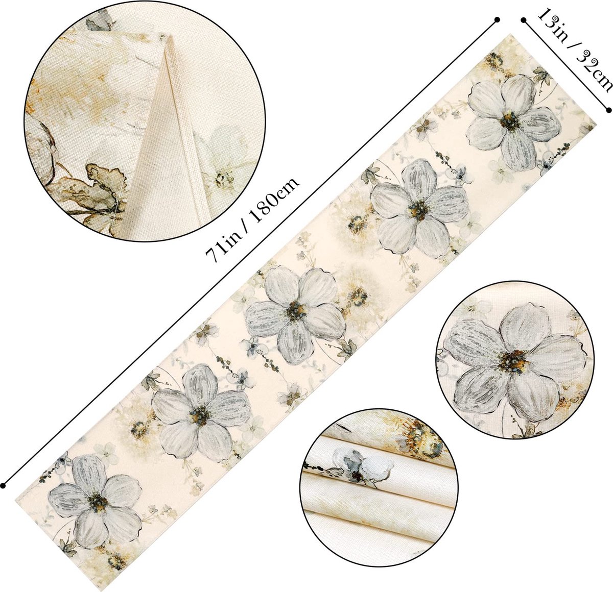 La'Moussawi ® Tafelloper Bloemmotief Beige 32 x 180 cm voor Diverse Gelegenheden