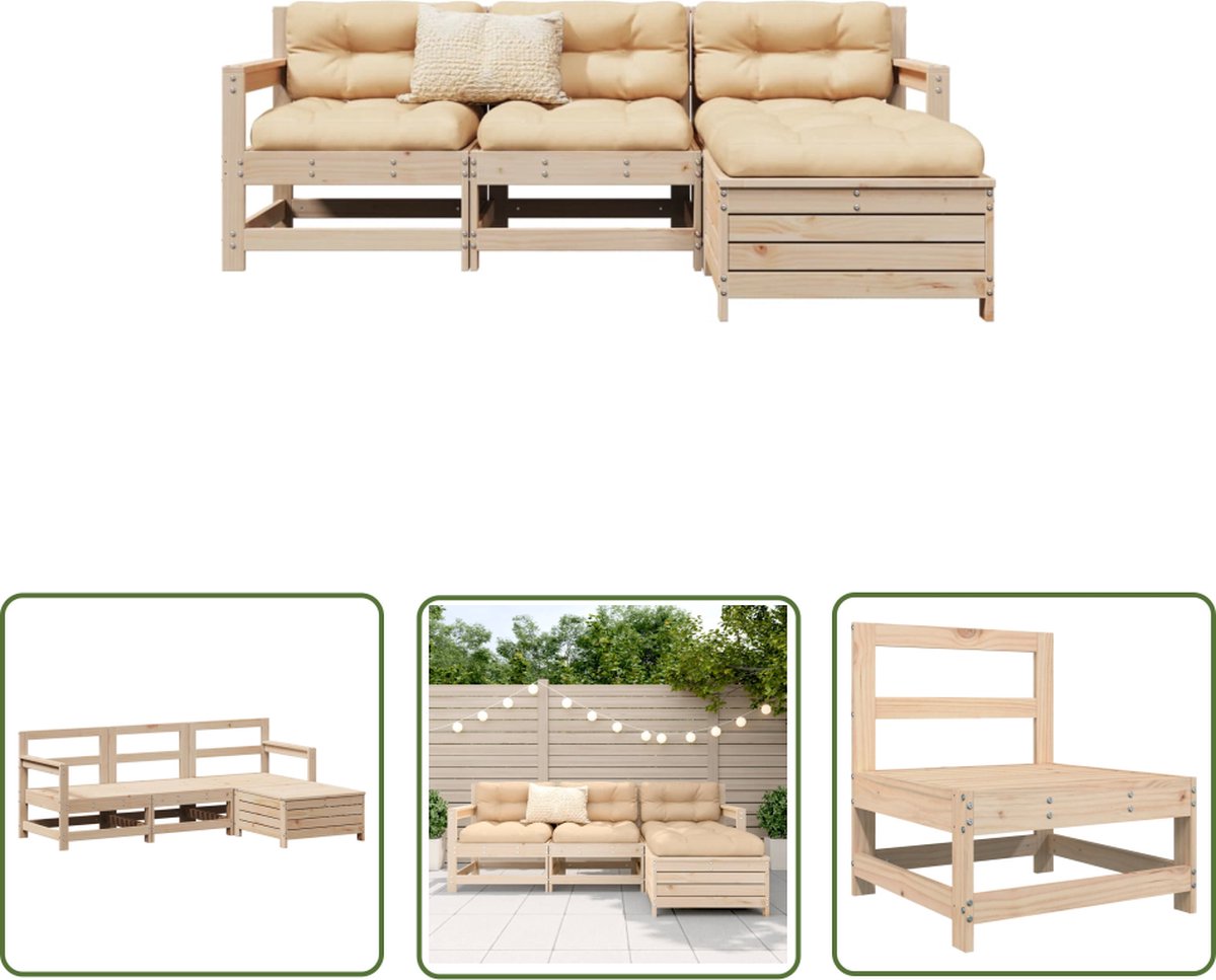 The Living Store 4-delige Loungeset massief grenenhout - Loungeset - Tuinmeubels - Lounge Set - Grenenhout - Buitentijd