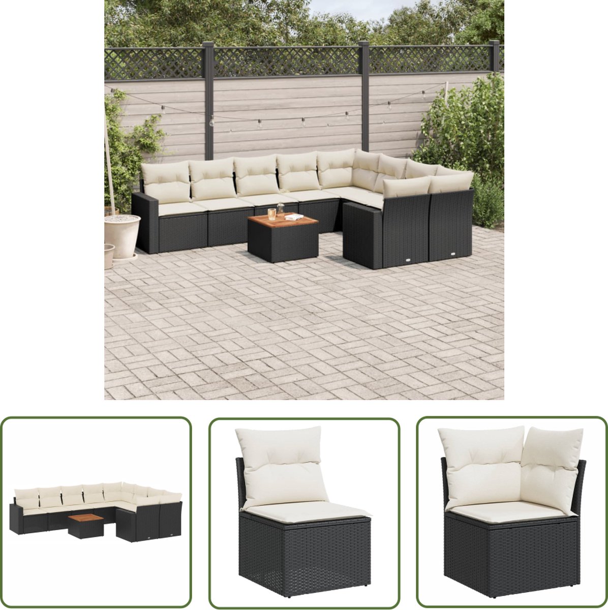 The Living Store 10-delige Loungeset met kussens poly rattan zwart - Loungeset - Tuinlounge - Lounge Set - Outdoor Furniture - Pe Rattan