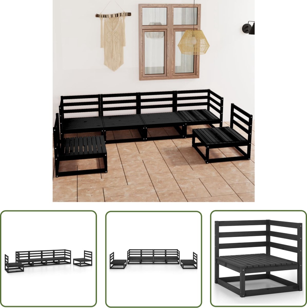 Zwarte houten loungeset voor buiten - The Living Store.