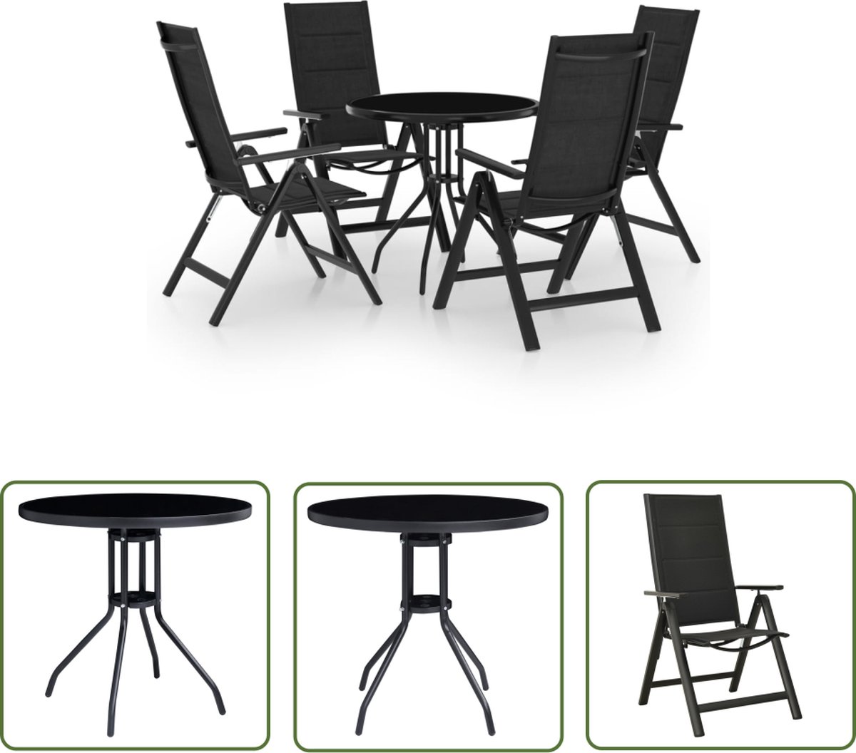 Zwart en antracietkleurig 5-delige bistroset van The Living Store - Tuinmeubel