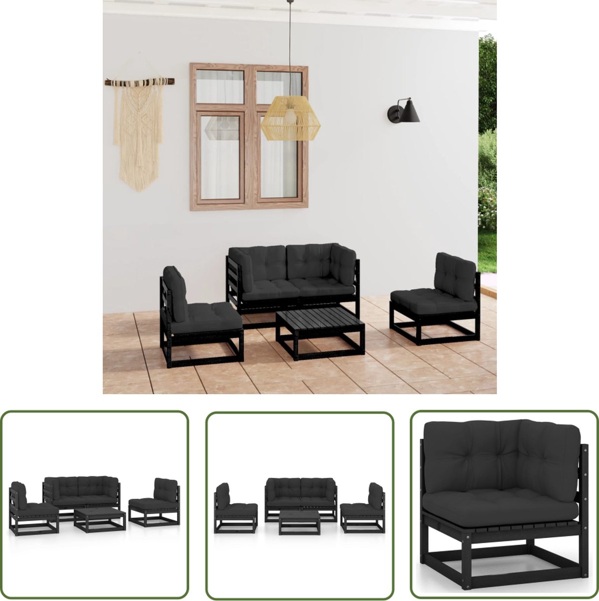 The Living Store 5-delige Loungeset met kussens massief grenenhout - Loungeset - Tuinset - Houten Lounge - Buitenspeeltuin - Terrasdecoratie
