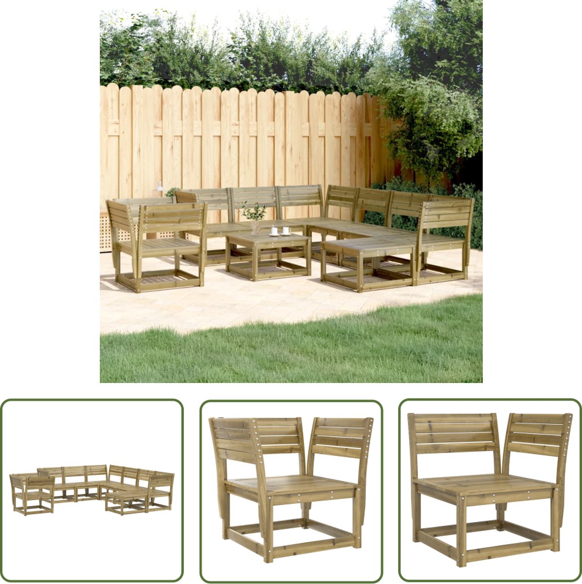 The Living Store 8-delige Loungeset geïmpregneerd grenenhout - Loungebank - Tuinset - Lounge Set - Buitendecoratie - Teak