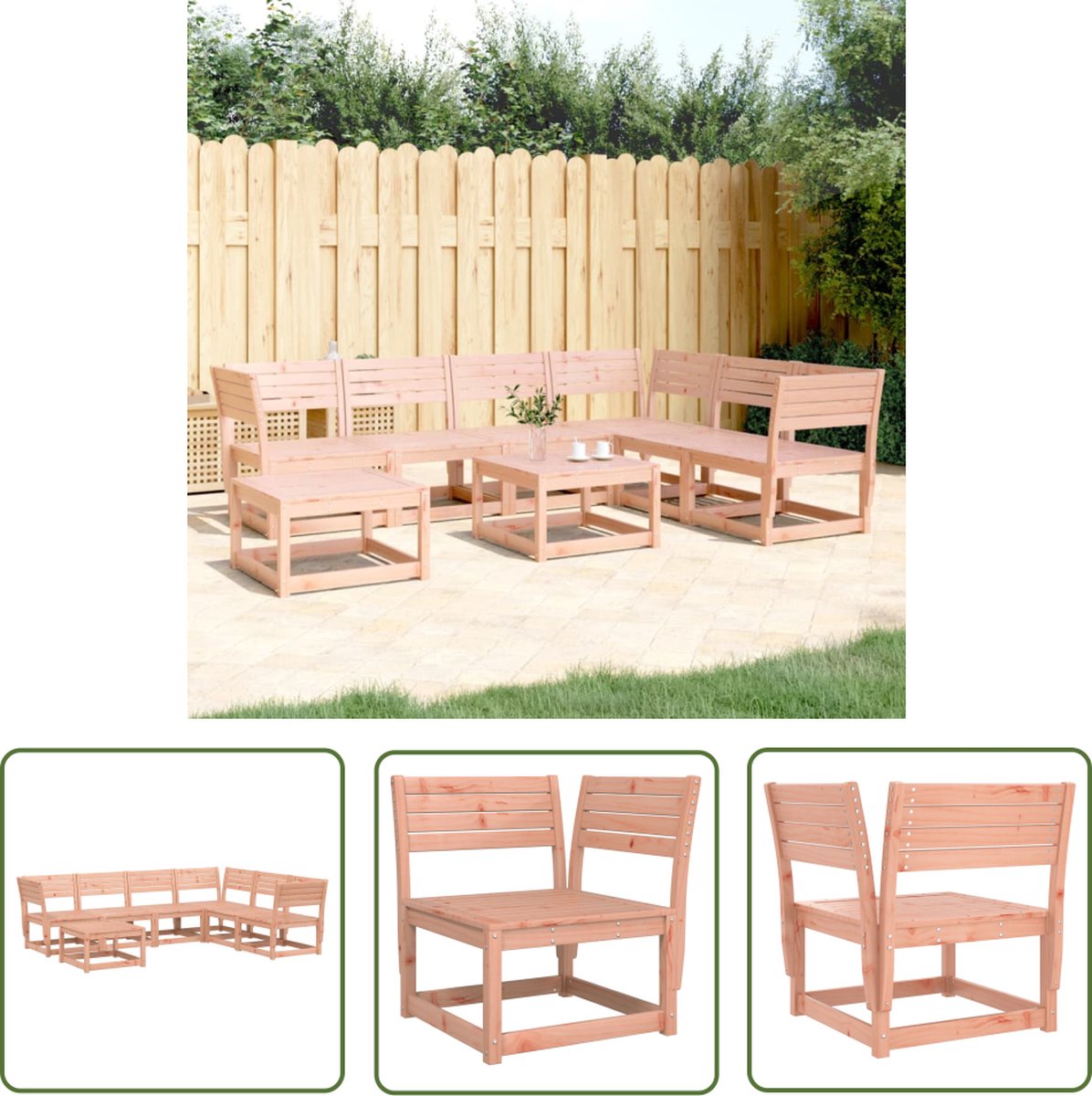 The Living Store 7-delige Loungeset massief douglashout - Houten Lounge Set - Tuinset - Loungebank - Douglas Hout - Buitendecoratie