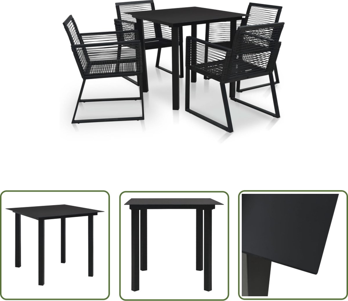 Zwarte PVC-rattan tuinset met eettafel, bank en loungestoelen - The Living Store.