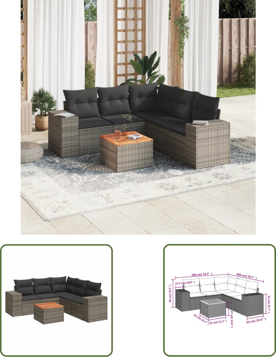 Poly rattan grijze loungeset met kussens voor buiten - The Living Store