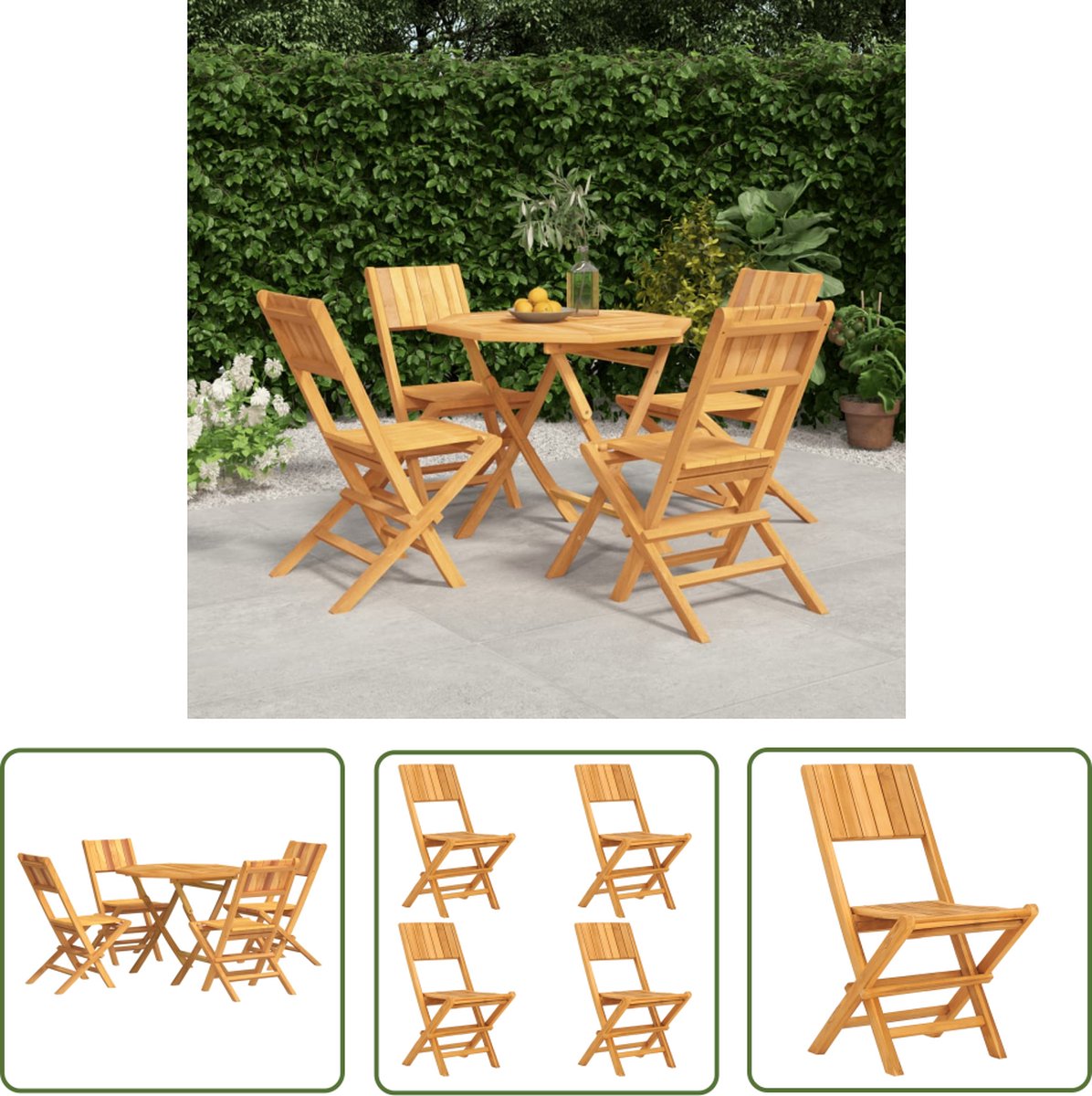 The Living Store 5-delige Tuinset massief teakhout - Tuinset - Teak - Buitenshuis Eten - Eetkamertafel - Tuinstoelen