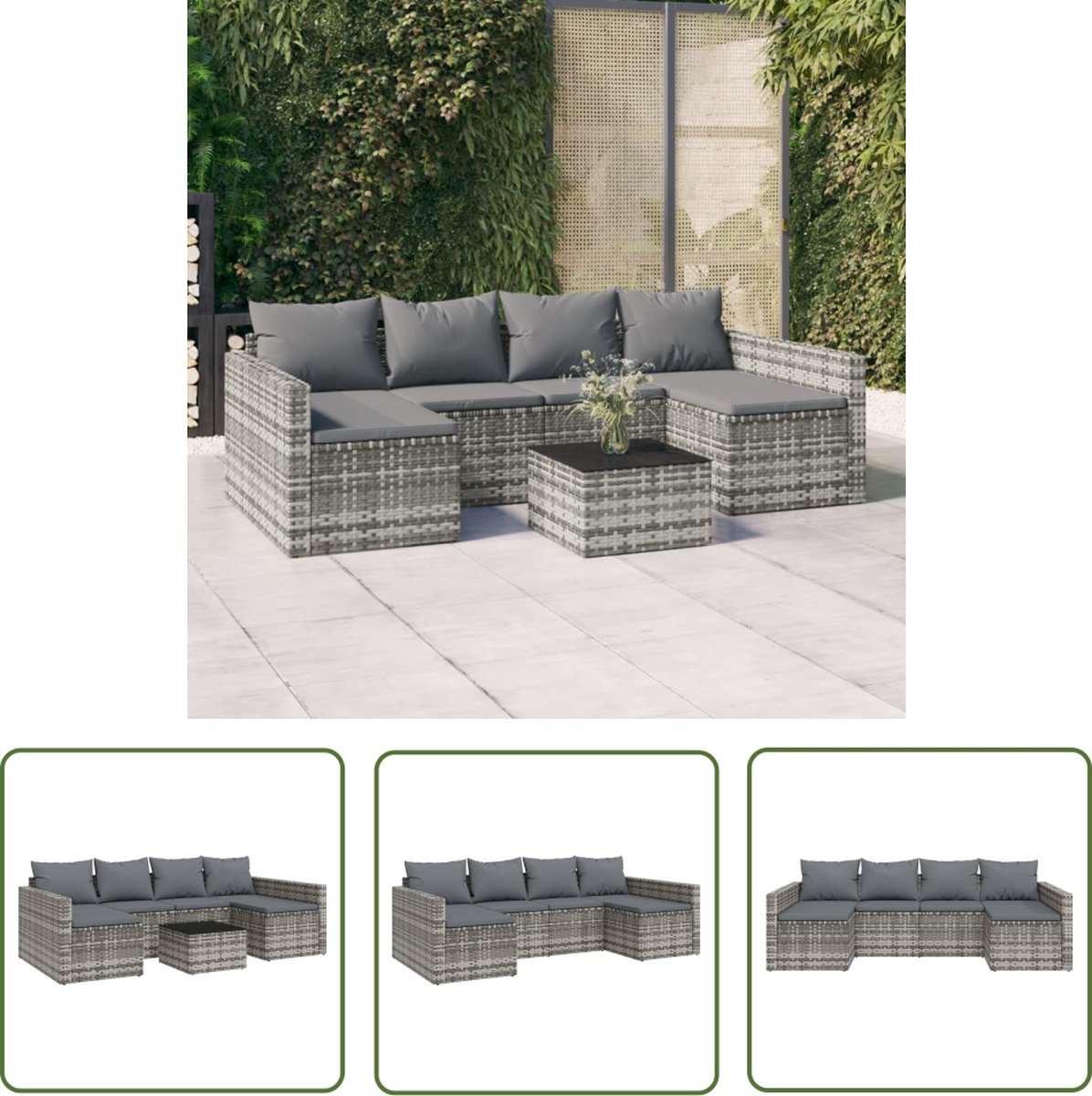 The Living Store 2-delige Loungeset met kussens poly rattan grijs - Loungeset - Lounge Set - Tuinset - Buitendiningset - Garden Furniture The Living Store 2-delige Loungeset met kussens poly rattan grijs - Loungeset - Lounge Set - Tuinset - Buitendiningset - Garden Furniture - Afbeelding 1
