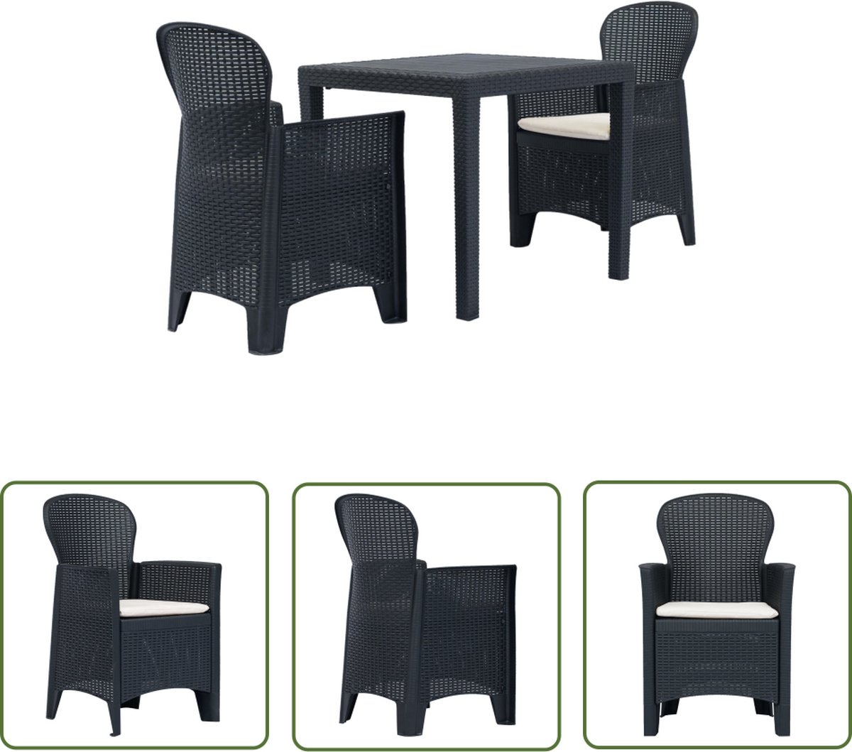Bistroset in antraciet rattan-look kunststof voor buitenmeubilair - The Living Store.