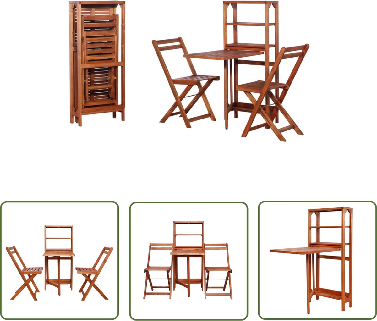 Inklapbare acaciahouten bistroset voor buiten met 3 delen - Tuinmeubilair - Terrasstoelen